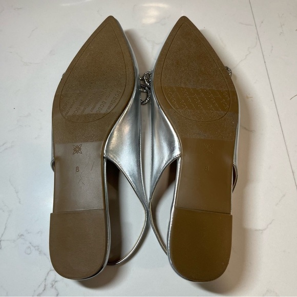 New BCBGeneration Kristin Silver Metallic Rhinestone Bow Slingback Flats 8 - Picture 3 of 10